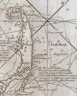 Map showing the location of the Whydah wreck, by Capt. Cyprian Southack.